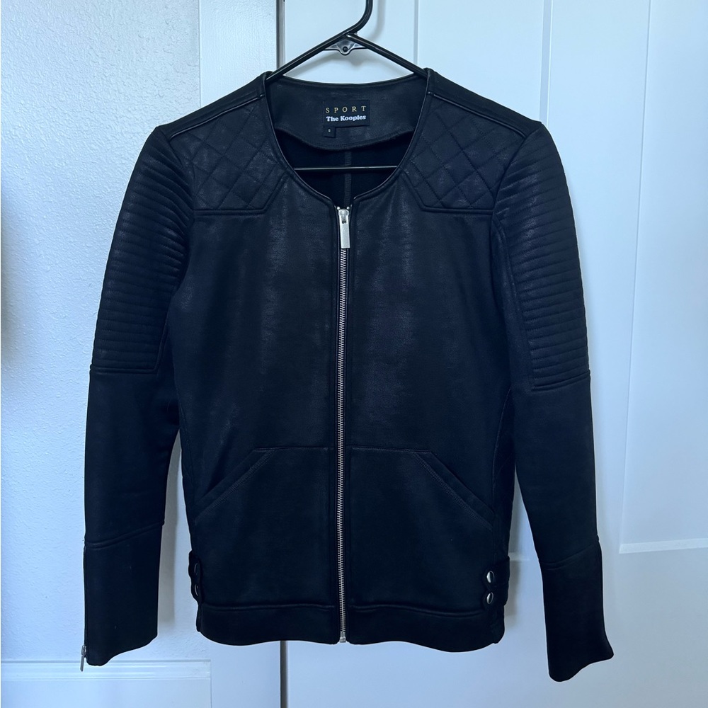 Black The Kooples Sport knit moto jacket / faux leather look - like new S